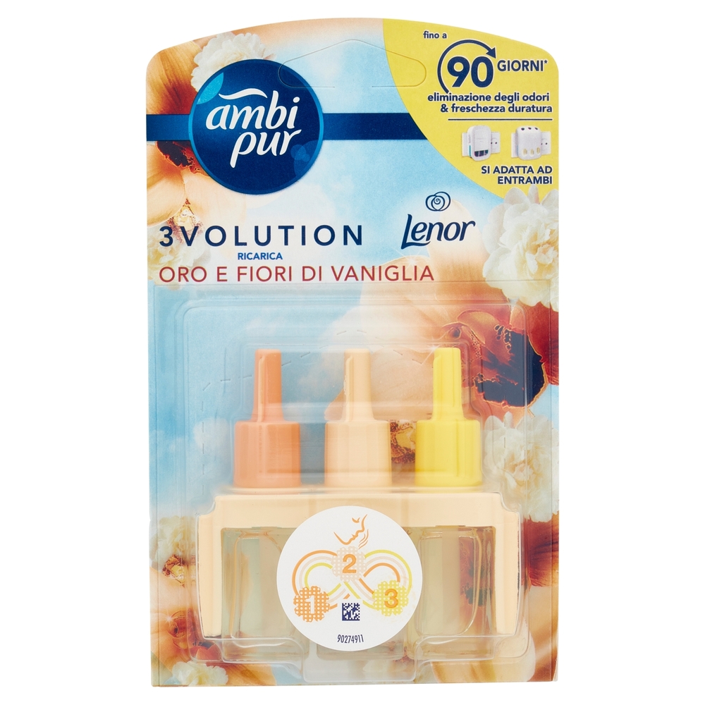 Ambi Pur Profumatore per Ambienti 3Volution, Lenor Oro e Fiori di Vaniglia, Ricarica 20ml